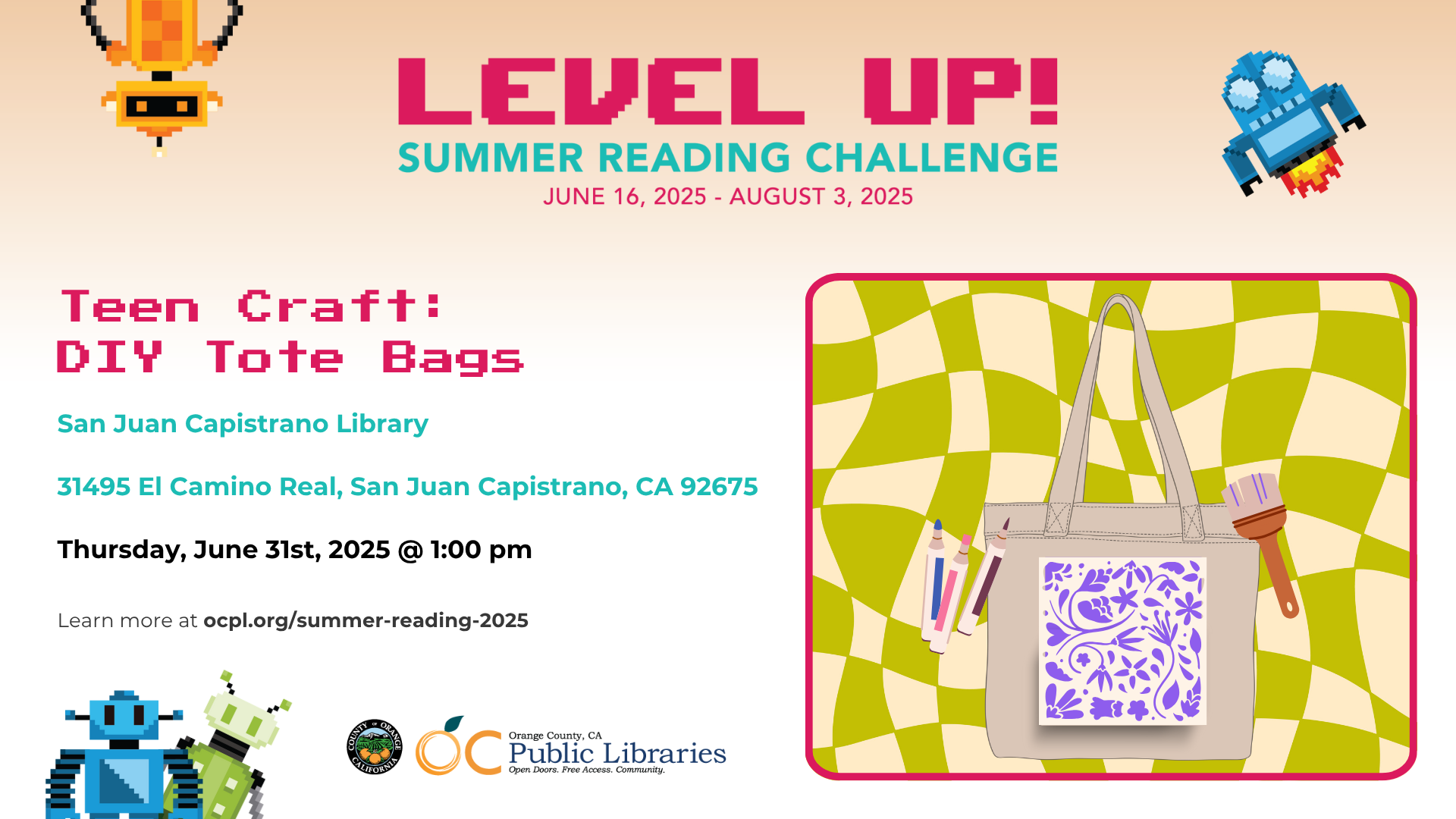 OC Public Libraries: Teen Craft DIY Tote Bags