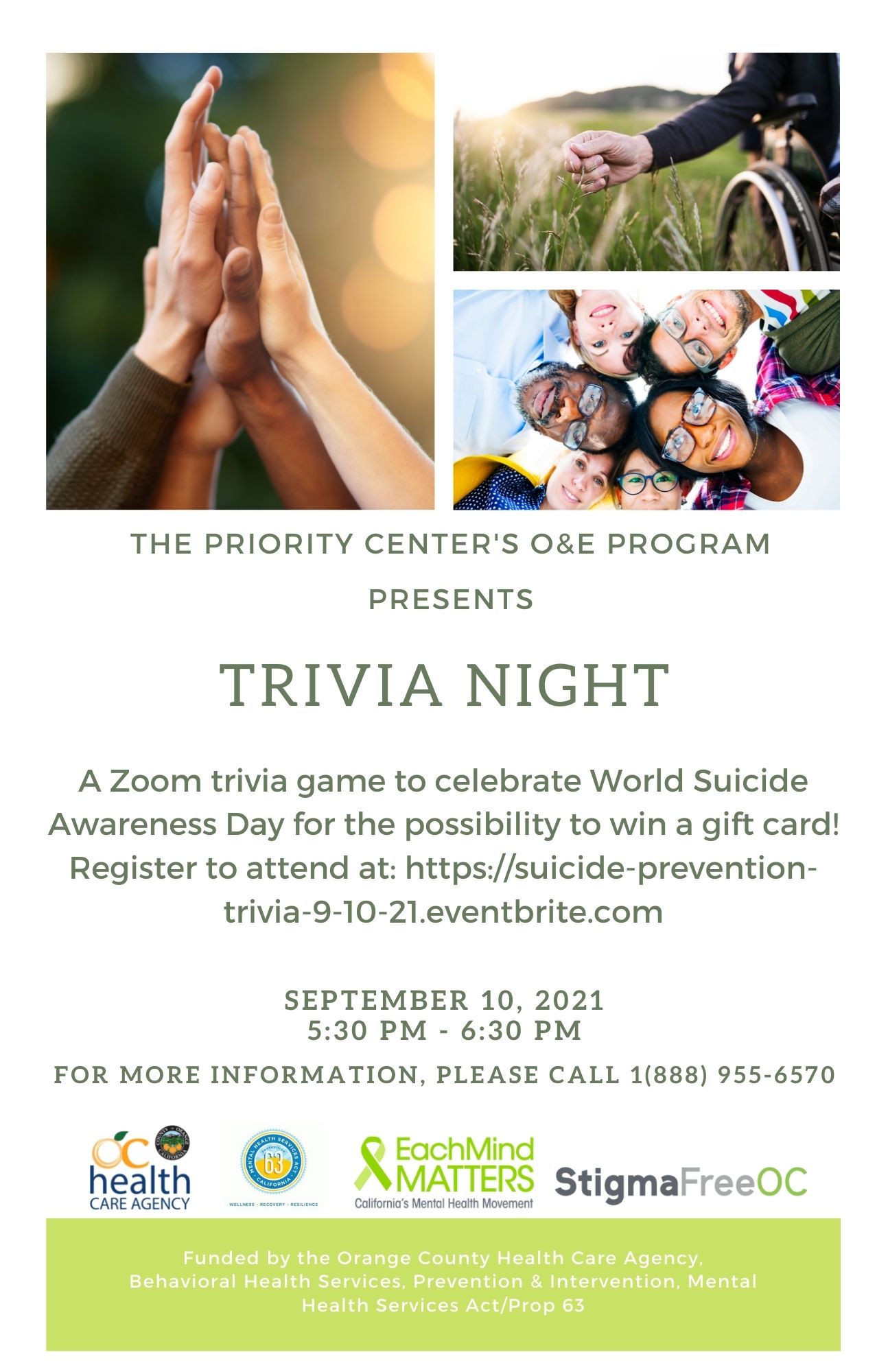 The Priority Center presents: Trivia Night to celebrate World Suicide Prevention Day!
